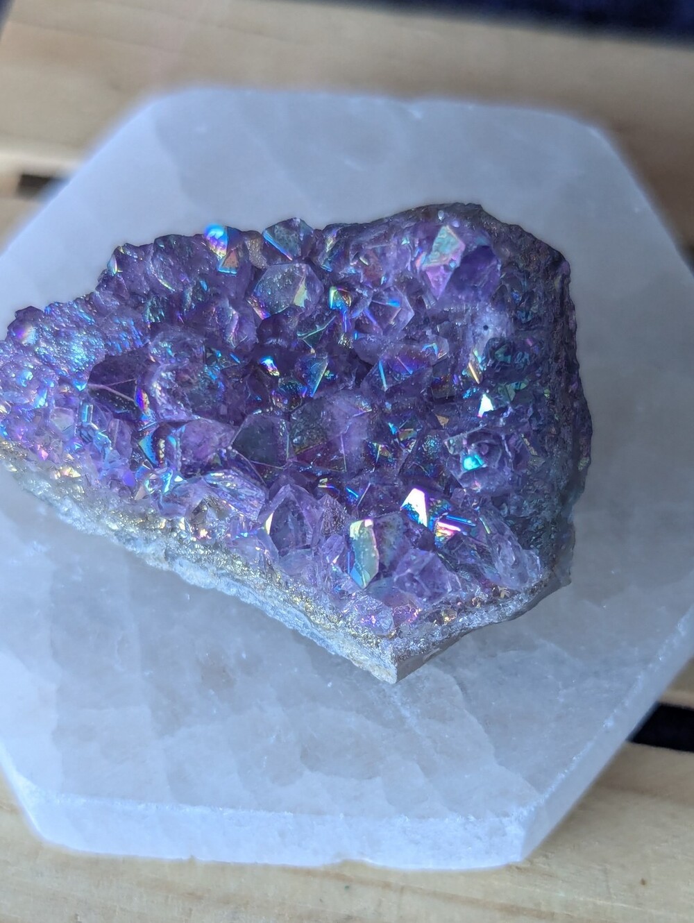 Aura Amethyst ☮️ Brazilian Crystal Titanium treated Gem Stone + plate optional